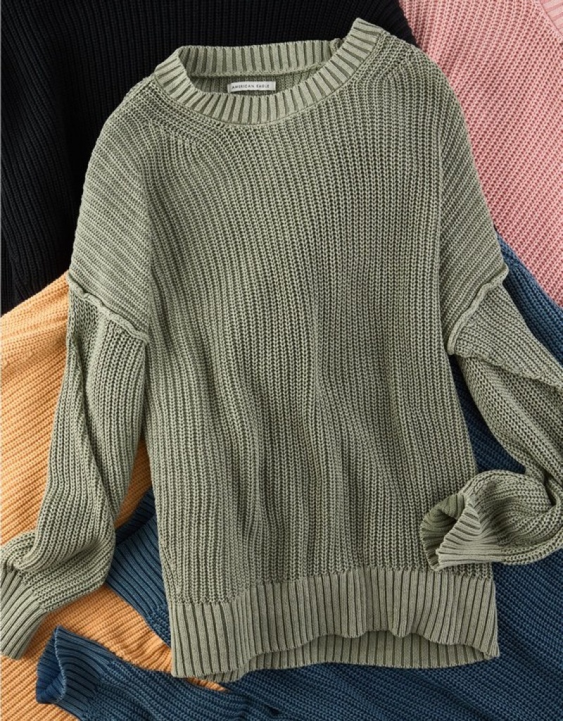 Aerie Long Weekend Crewneck Sweater Olive | 9124REVHT