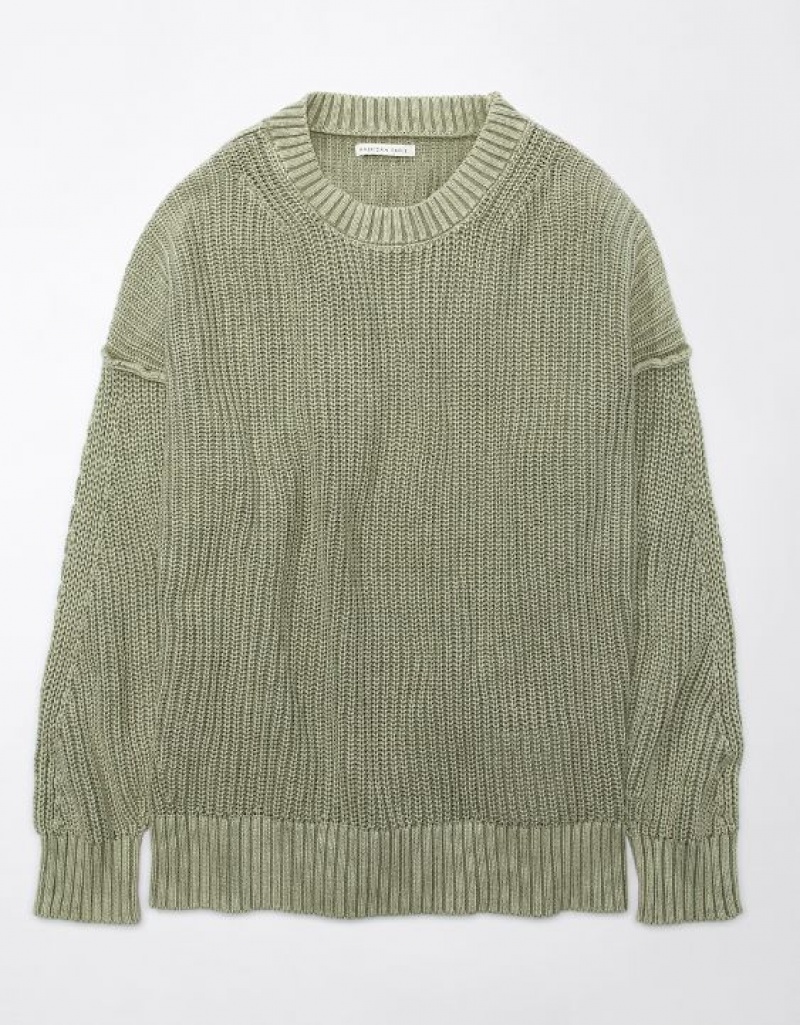 Aerie Long Weekend Crewneck Sweater Olive | 9124REVHT