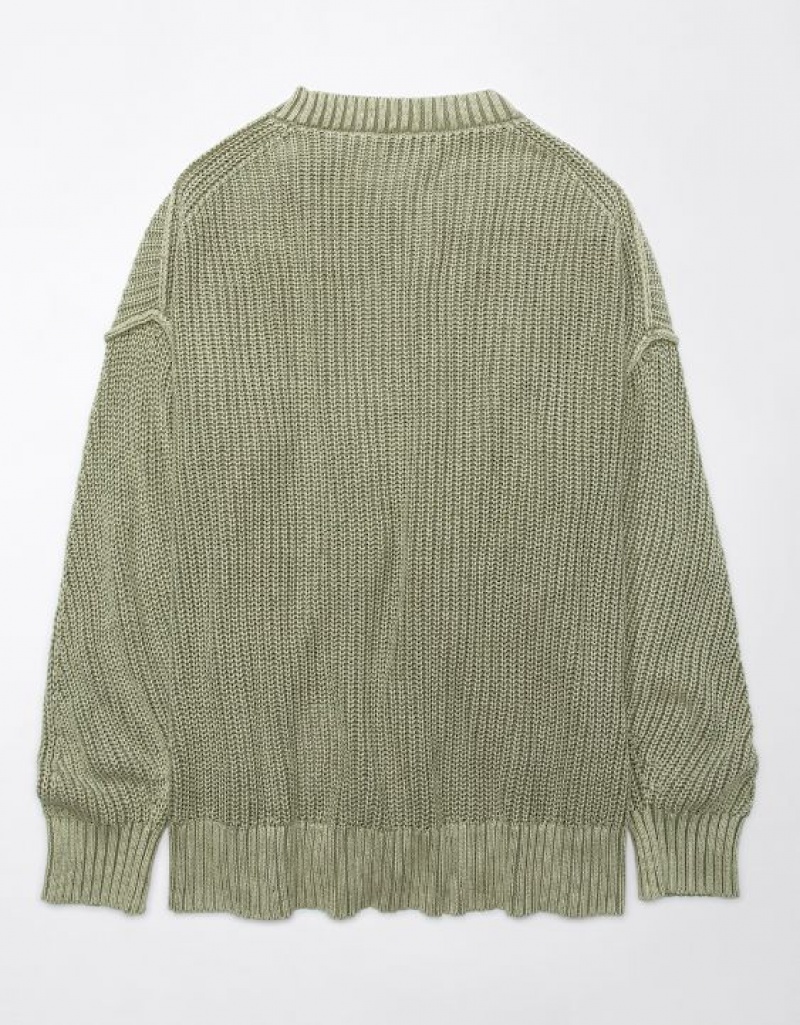 Aerie Long Weekend Crewneck Sweater Olive | 9124REVHT