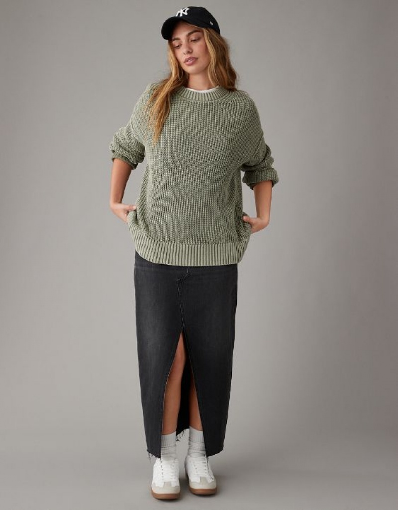 Aerie Long Weekend Crewneck Sweater Olive | 9124REVHT