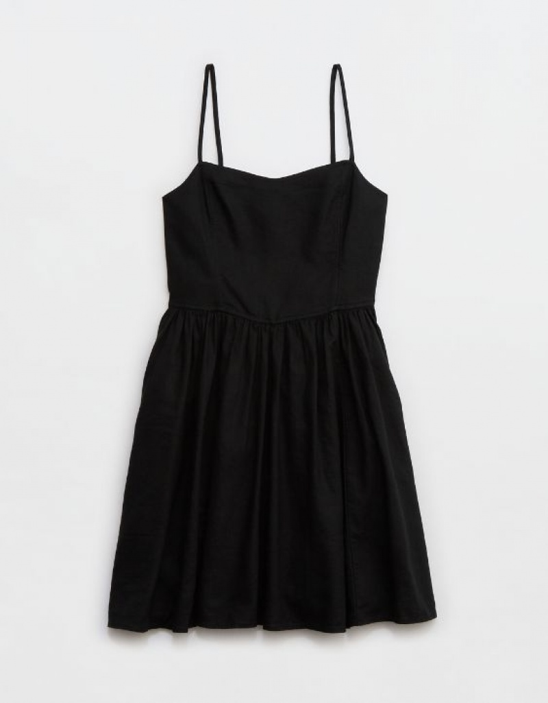 Aerie Love Of Linen Mini Dress Black | 4531LQJZT