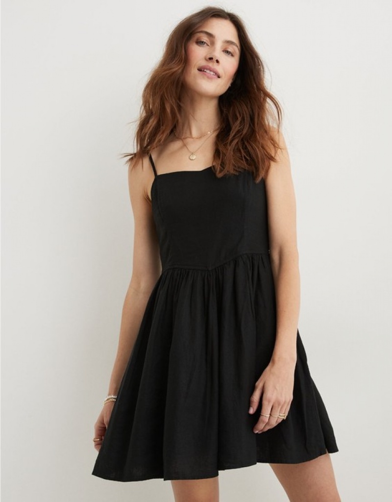 Aerie Love Of Linen Mini Dress Black | 4531LQJZT