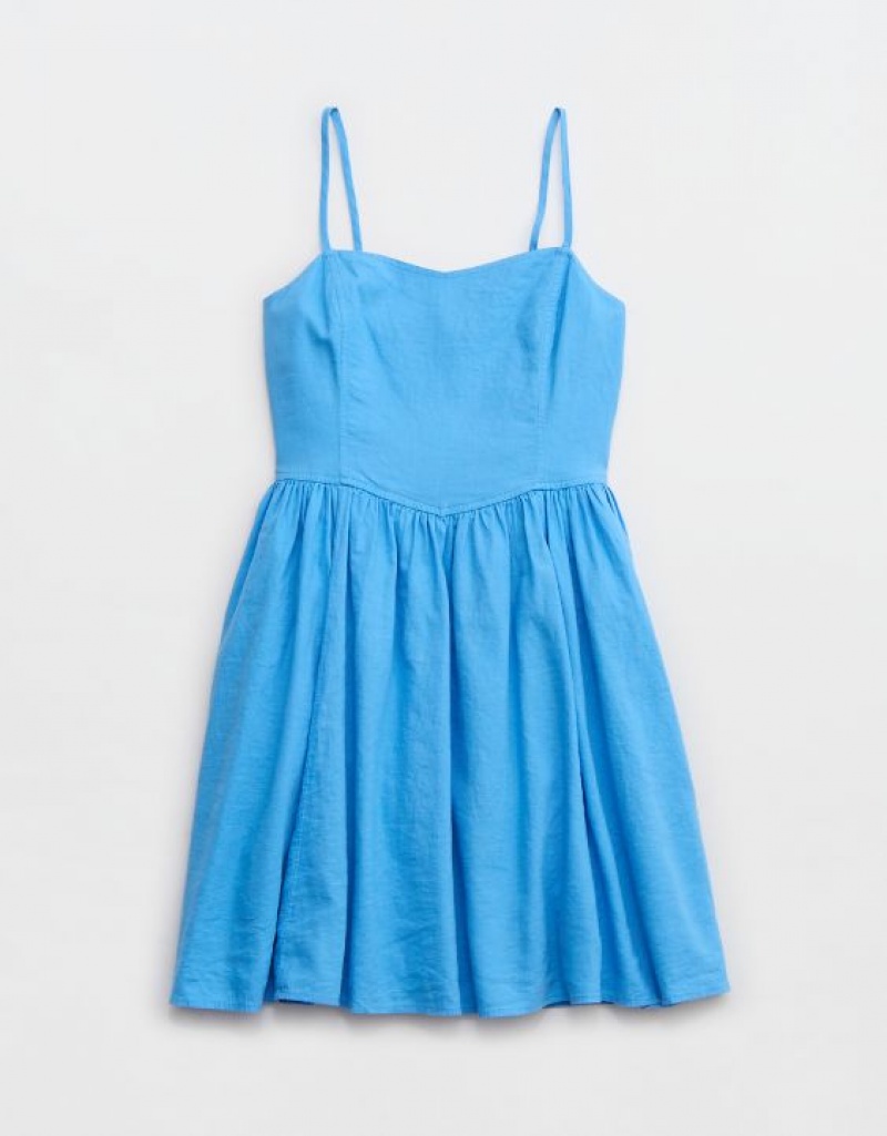 Aerie Love Of Linen Mini Dress Blue | 2385UTEHZ