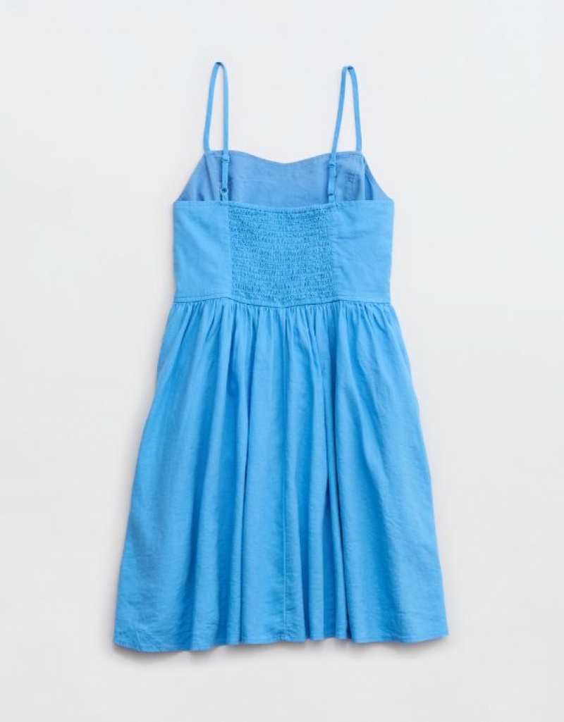 Aerie Love Of Linen Mini Dress Blue | 2385UTEHZ