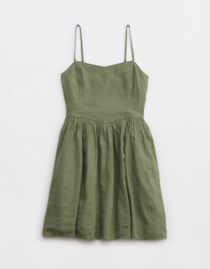 Aerie Love Of Linen Mini Dress Olive | 7235JWYML