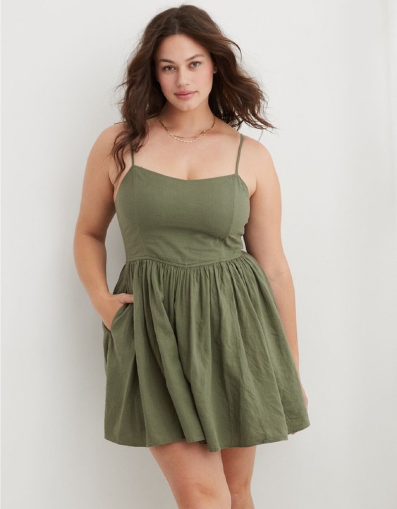 Aerie Love Of Linen Mini Dress Olive | 7235JWYML