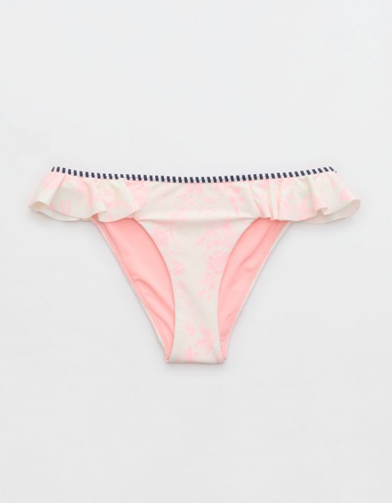 Aerie Low Rise Ruffle Cheeky Bikini Bottom Pink | 5490PHSJO