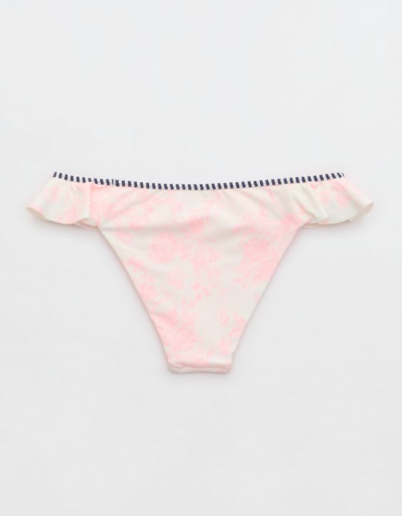 Aerie Low Rise Ruffle Cheeky Bikini Bottom Pink | 5490PHSJO