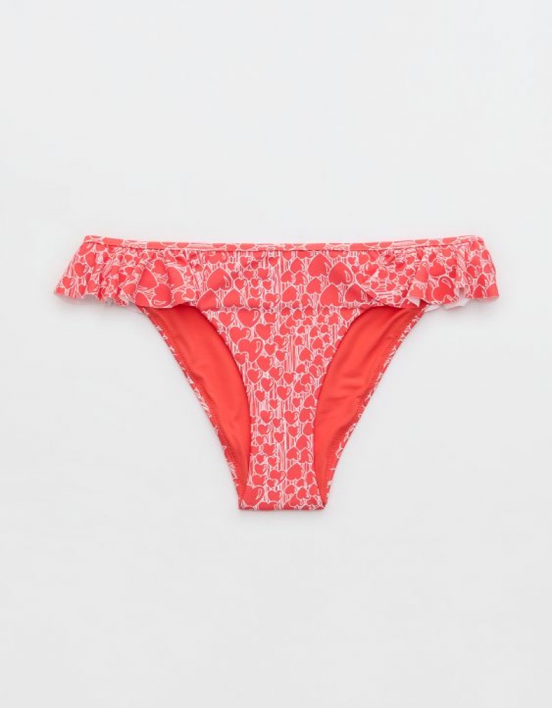 Aerie Low Rise Ruffle Cheeky Bikini Bottom Red | 9480KBVPJ