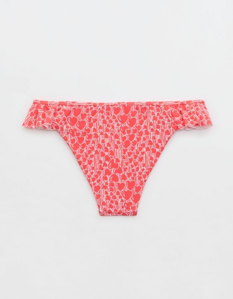 Aerie Low Rise Ruffle Cheeky Bikini Bottom Red | 9480KBVPJ