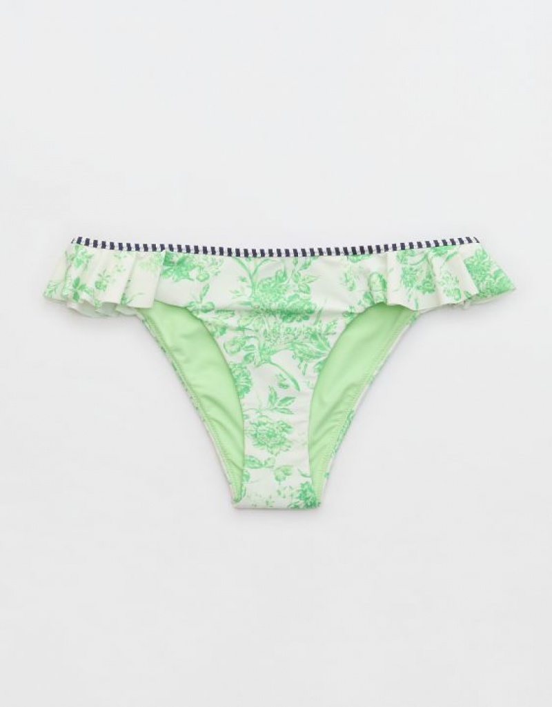 Aerie Low Rise Ruffle Cheeky Bikini Bottom Green | 3127HSCTI