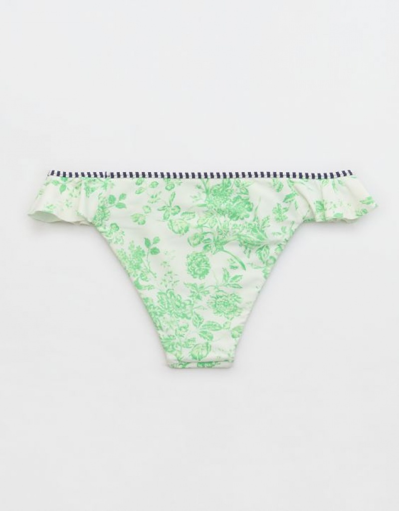 Aerie Low Rise Ruffle Cheeky Bikini Bottom Green | 3127HSCTI