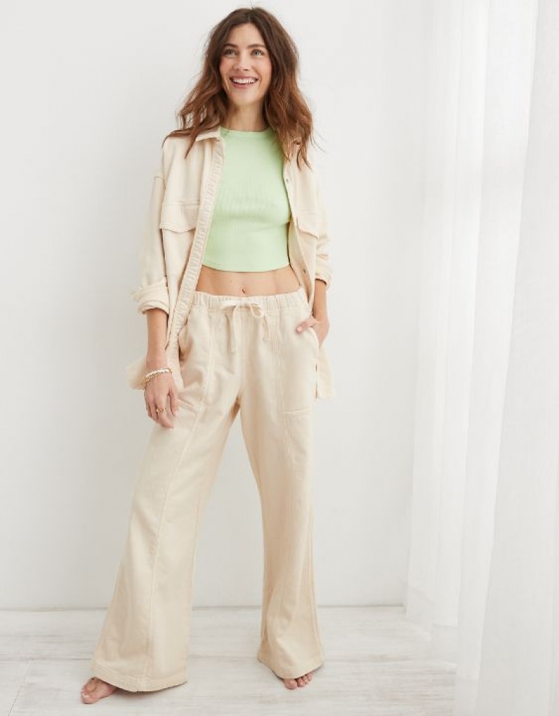 Aerie Me-Day Tie Waist Pants Light Yellow | 8437AFRJM