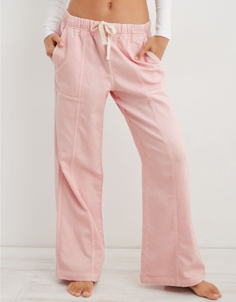 Aerie Me-Day Tie Waist Pants Pink | 6549UWAGQ