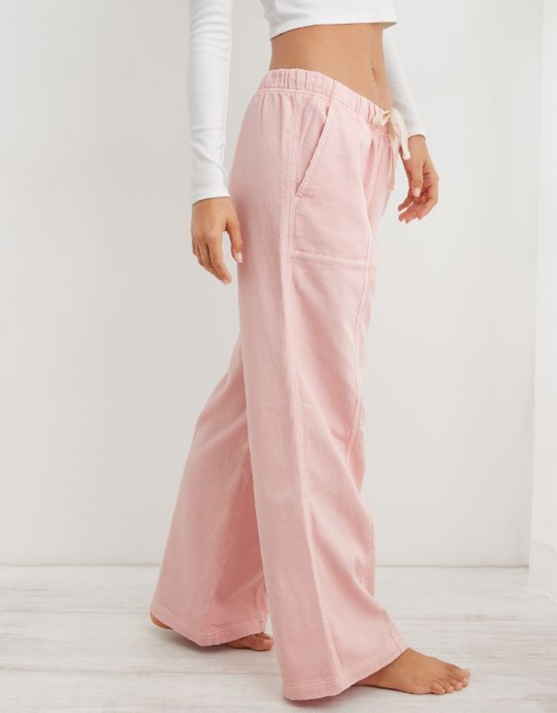 Aerie Me-Day Tie Waist Pants Pink | 6549UWAGQ