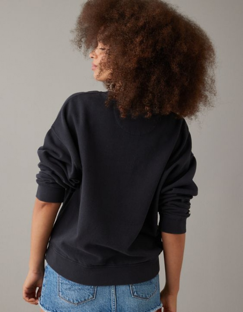 Aerie Mean Crew Neck Sweatshirts Black | 0324JVXWR