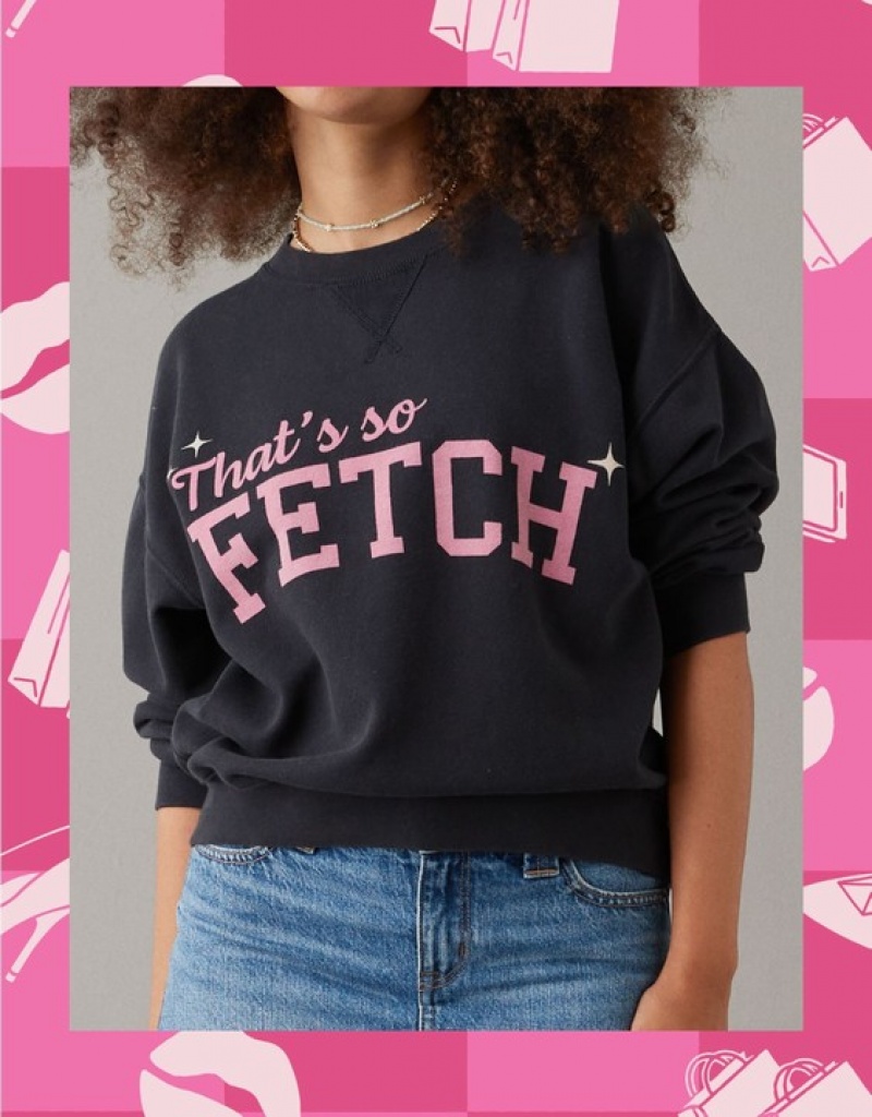 Aerie Mean Crew Neck Sweatshirts Black | 0324JVXWR