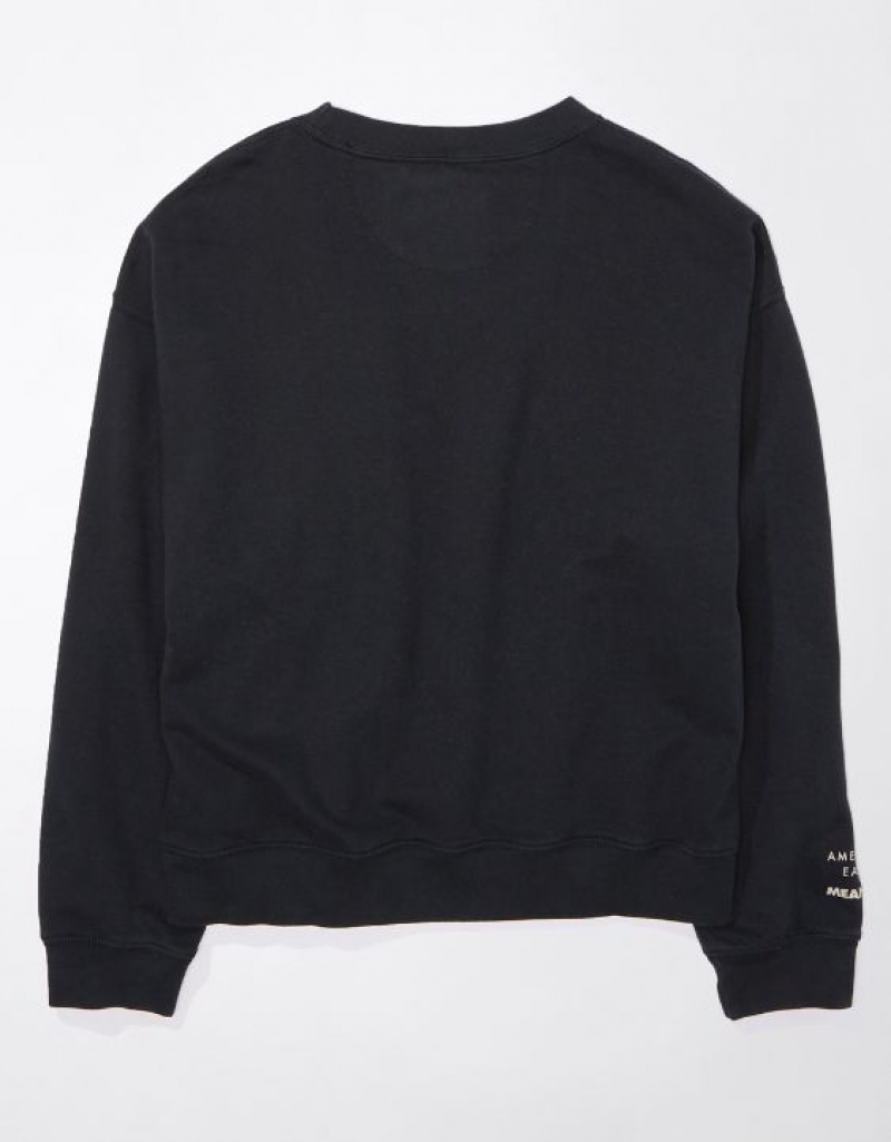 Aerie Mean Crew Neck Sweatshirts Black | 0324JVXWR