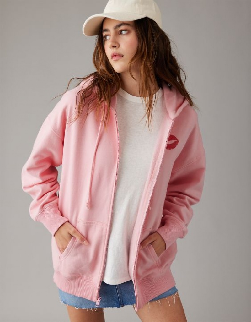 Aerie Mean Oversized Zip-Up Pink Hoodie Light Pink | 3752IWTLO