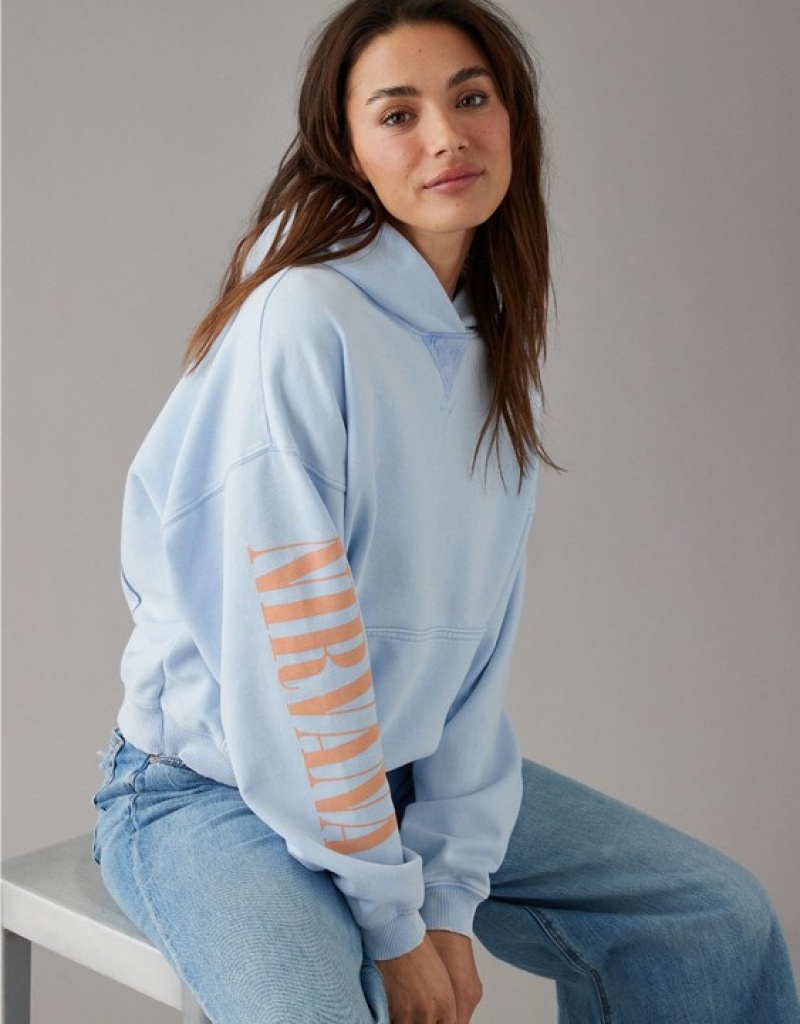 Aerie Nirvana Graphic Hoodie Blue | 3276ZIABG