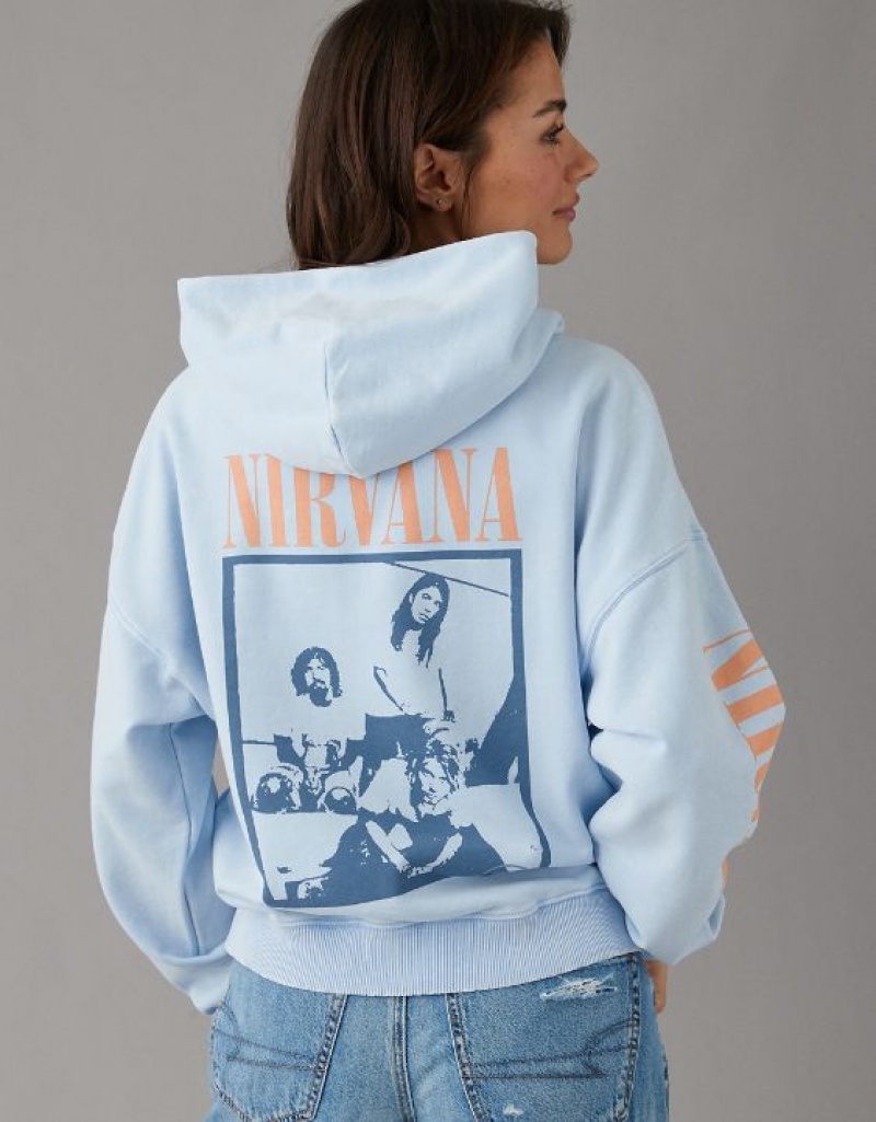 Aerie Nirvana Graphic Hoodie Blue | 3276ZIABG