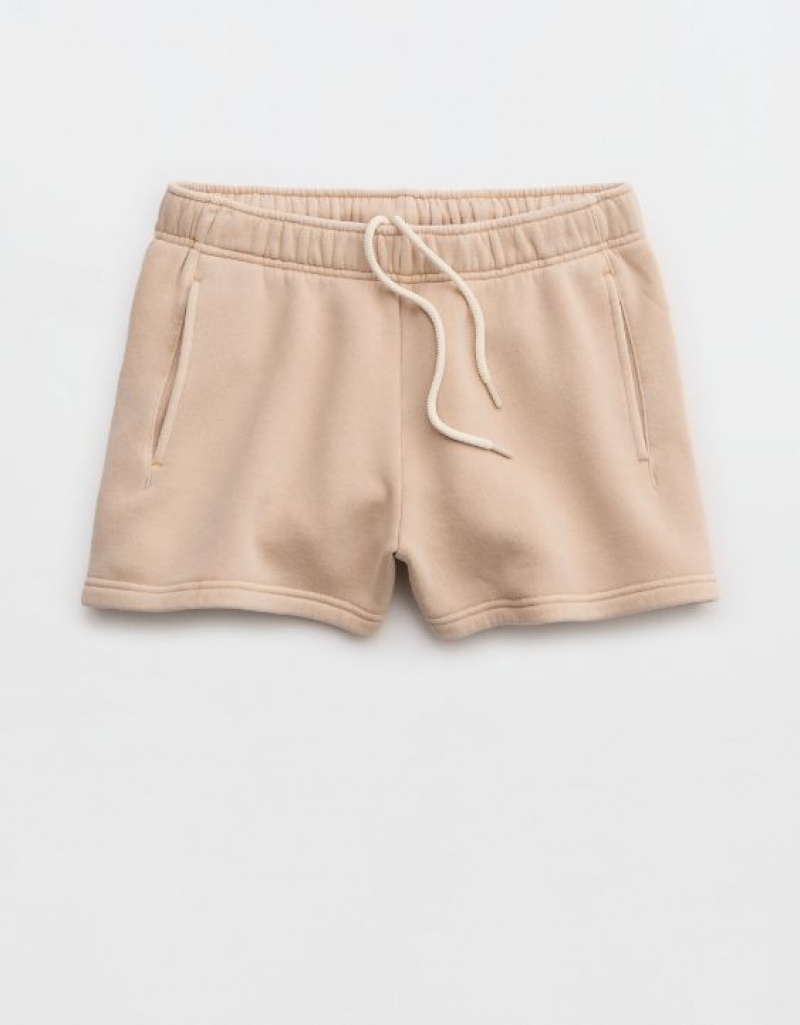 Aerie OFFLINE By Cloud Fleece Shorts Beige | 0369PFJXL