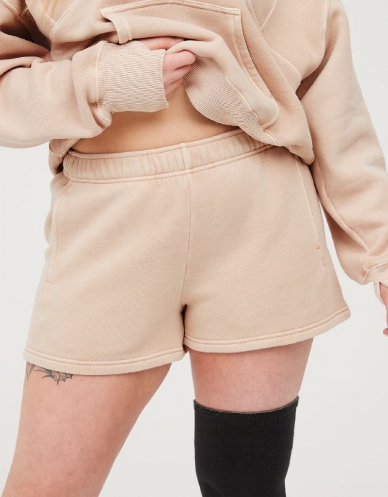 Aerie OFFLINE By Cloud Fleece Shorts Beige | 0369PFJXL