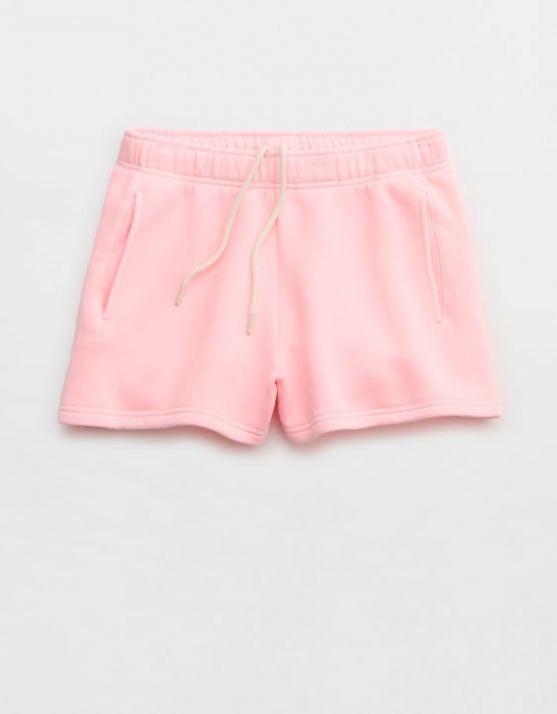 Aerie OFFLINE By Cloud Fleece Shorts Pink | 5284YSWEQ