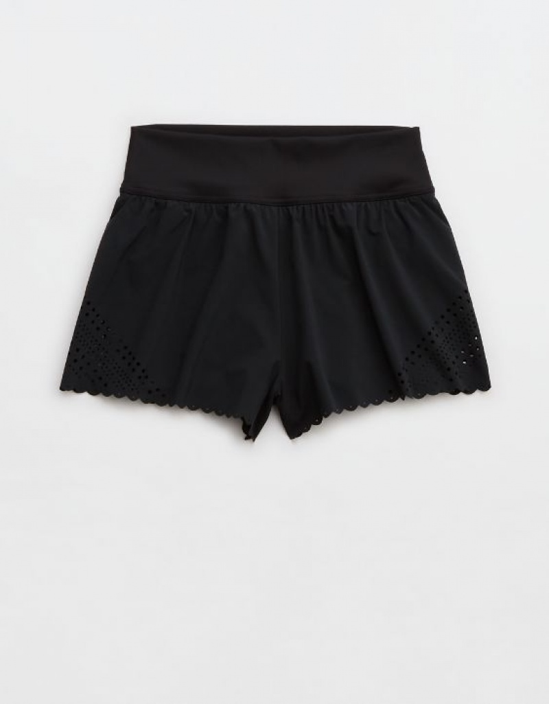 Aerie OFFLINE By Goals Lasercut Running Shorts Black | 8716ZAUSQ