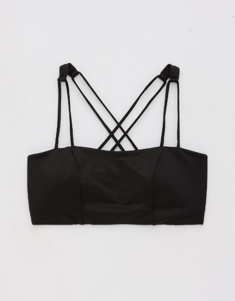 Aerie OFFLINE By Liquid Shine Strappy Sports Bras Black | 3428CZAGU