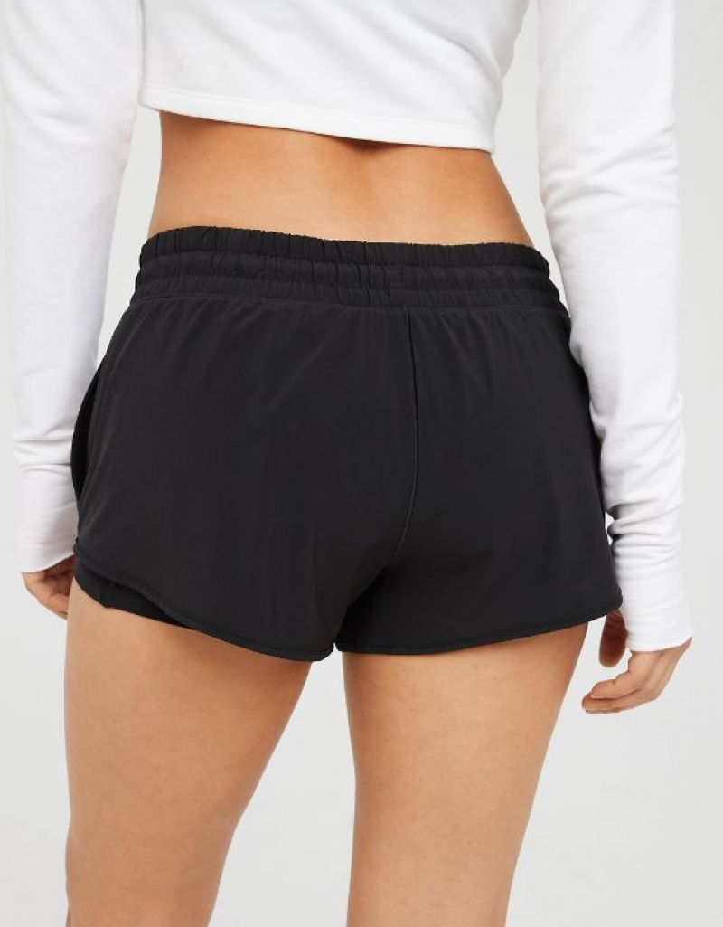 Aerie OFFLINE By Low Rise Hot Stuff Shorts Black | 3407WKNFS