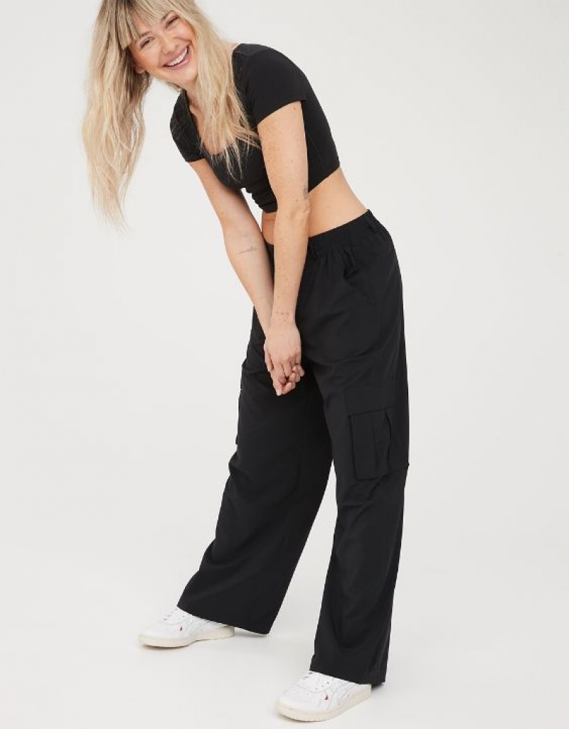 Aerie OFFLINE By Nylon Cargo Pants Black | 1709MZOJT