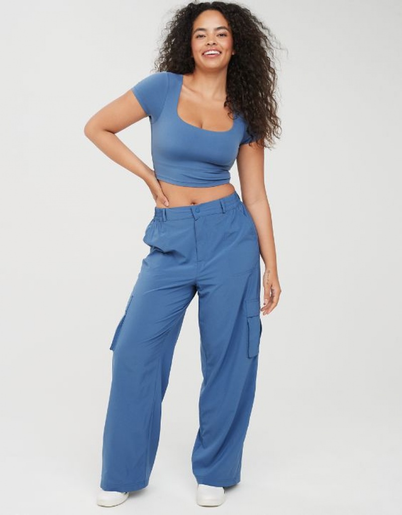 Aerie OFFLINE By Nylon Cargo Pants Blue | 8243AGOXB