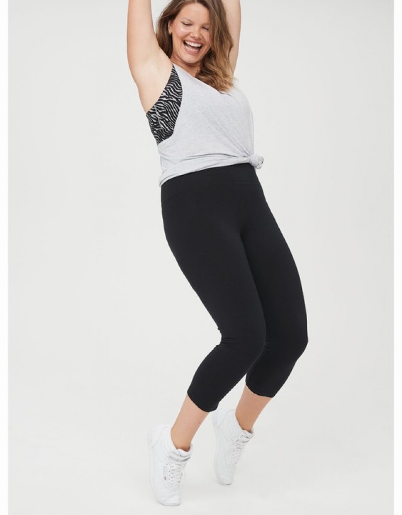 Aerie OFFLINE By OG High Waisted Cropped Leggings Black | 3285EZGYL