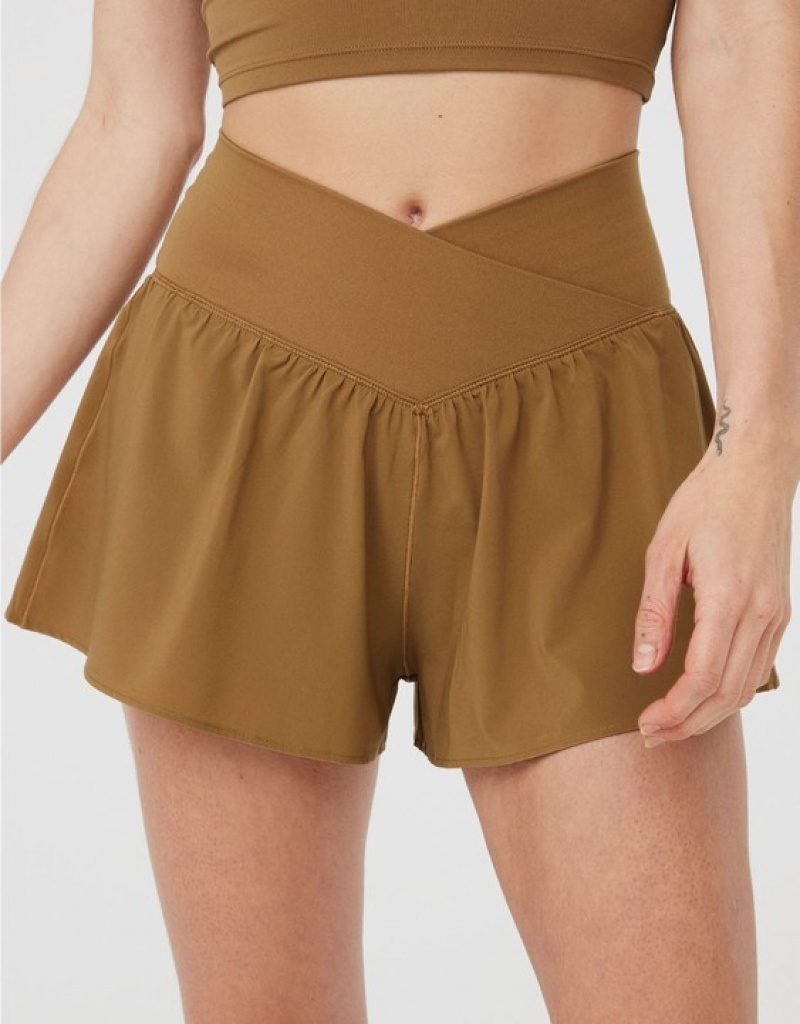 Aerie OFFLINE By Real Me Crossover Flowy Shorts Brown | 4187YTMBC