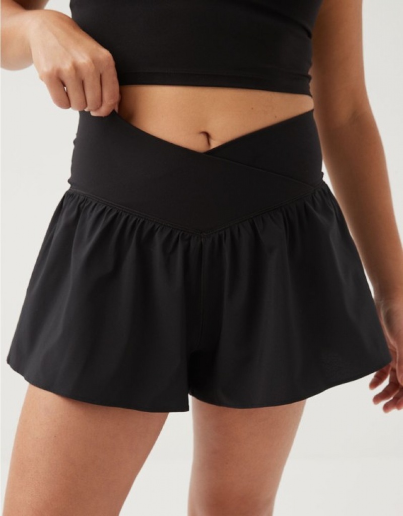 Aerie OFFLINE By Real Me Crossover Flowy Shorts Black | 8471LKDHS