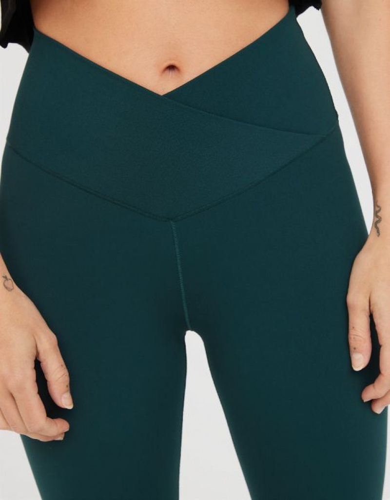 Aerie OFFLINE By Real Me High Waisted Crossover Flare Leggings Deep Green | 6345AZNYF