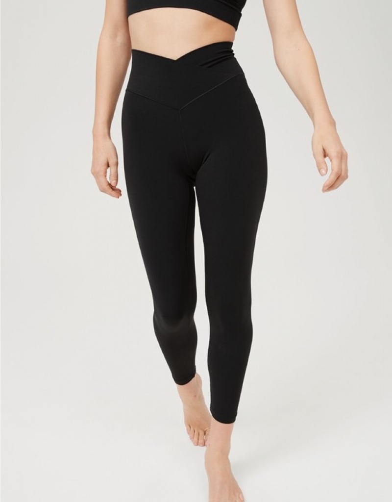 Aerie OFFLINE By Real Me High Waisted Crossover Leggings Black | 1452GIROY