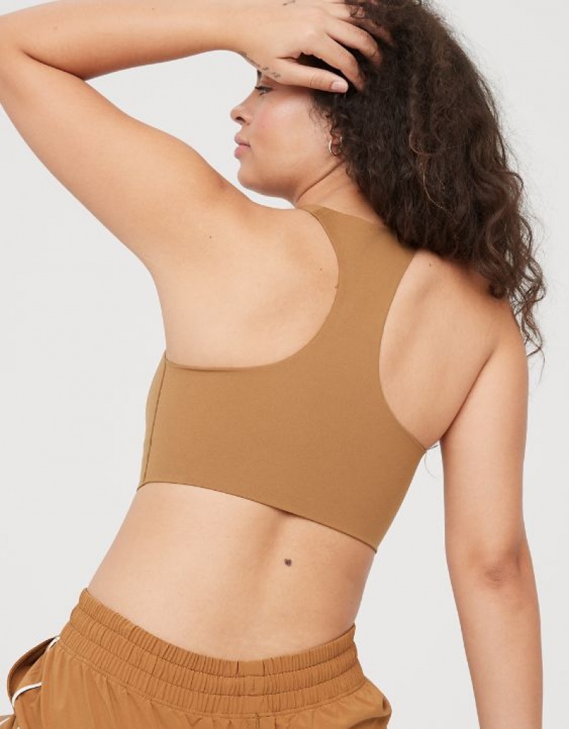 Aerie OFFLINE By Real Me Hold Up! Racerback Sports Bras Beige | 3521FIJPA