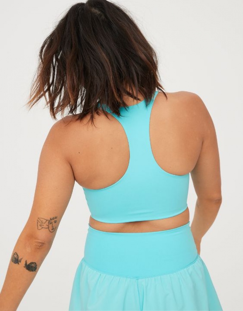 Aerie OFFLINE By Real Me Hold Up! Racerback Sports Bras Blue | 9083OIFSJ