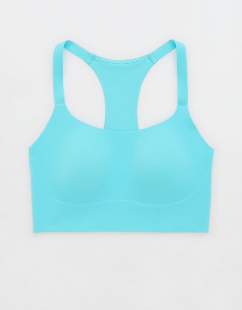 Aerie OFFLINE By Real Me Hold Up! Racerback Sports Bras Blue | 9083OIFSJ