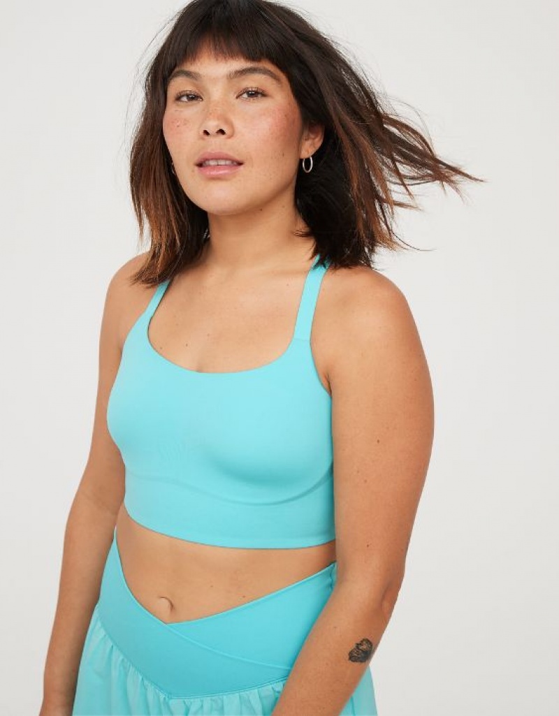 Aerie OFFLINE By Real Me Hold Up! Racerback Sports Bras Blue | 9083OIFSJ