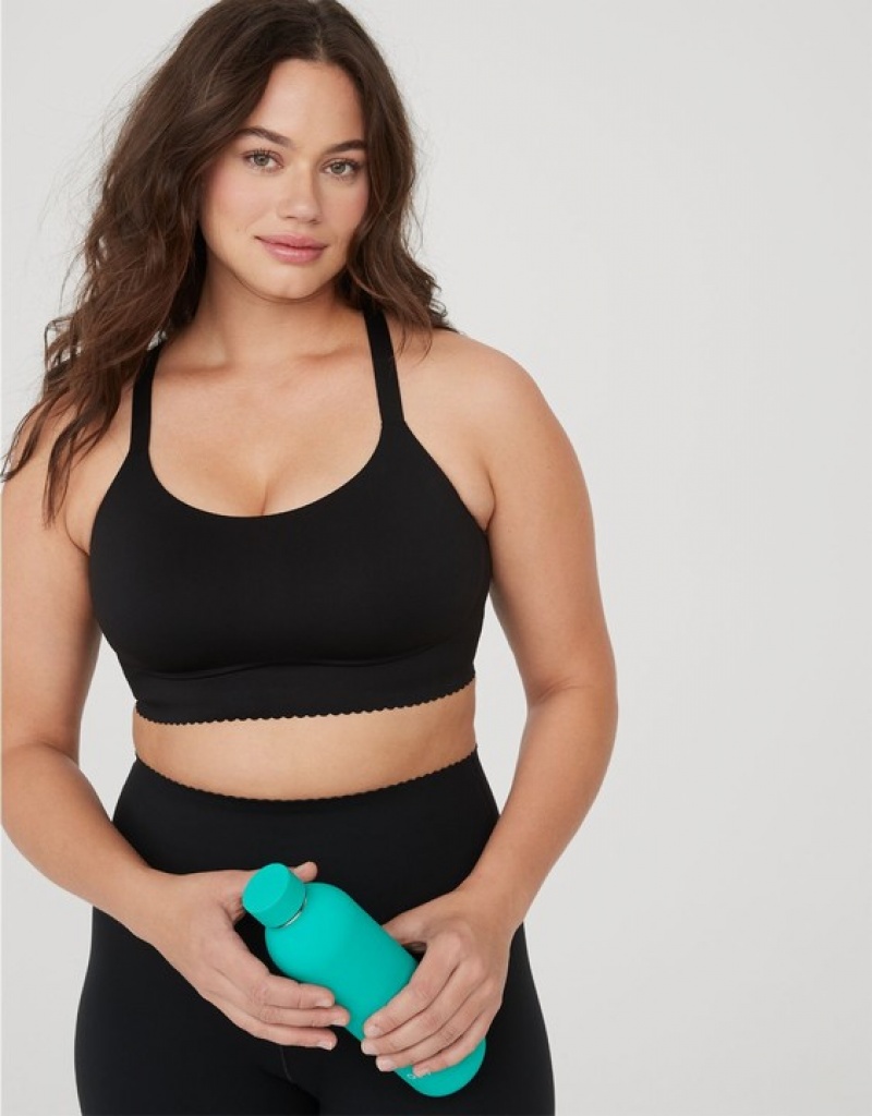 Aerie OFFLINE By Real Me Hold Up! Scallop Sports Bras Black | 6732BCVOP