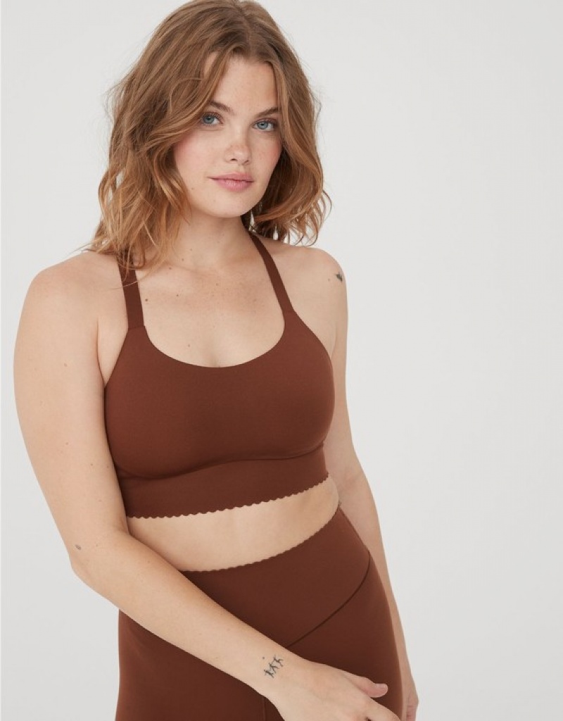 Aerie OFFLINE By Real Me Hold Up! Scallop Sports Bras Brown | 4568JQPBR