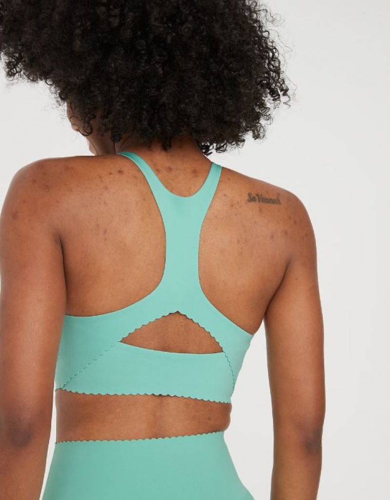 Aerie OFFLINE By Real Me Hold Up! Scallop Sports Bras Turquoise | 6815GCPVT