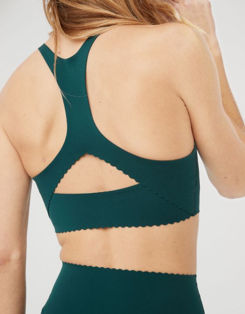 Aerie OFFLINE By Real Me Hold Up! Scallop Sports Bras Deep Green | 0613PEOUM