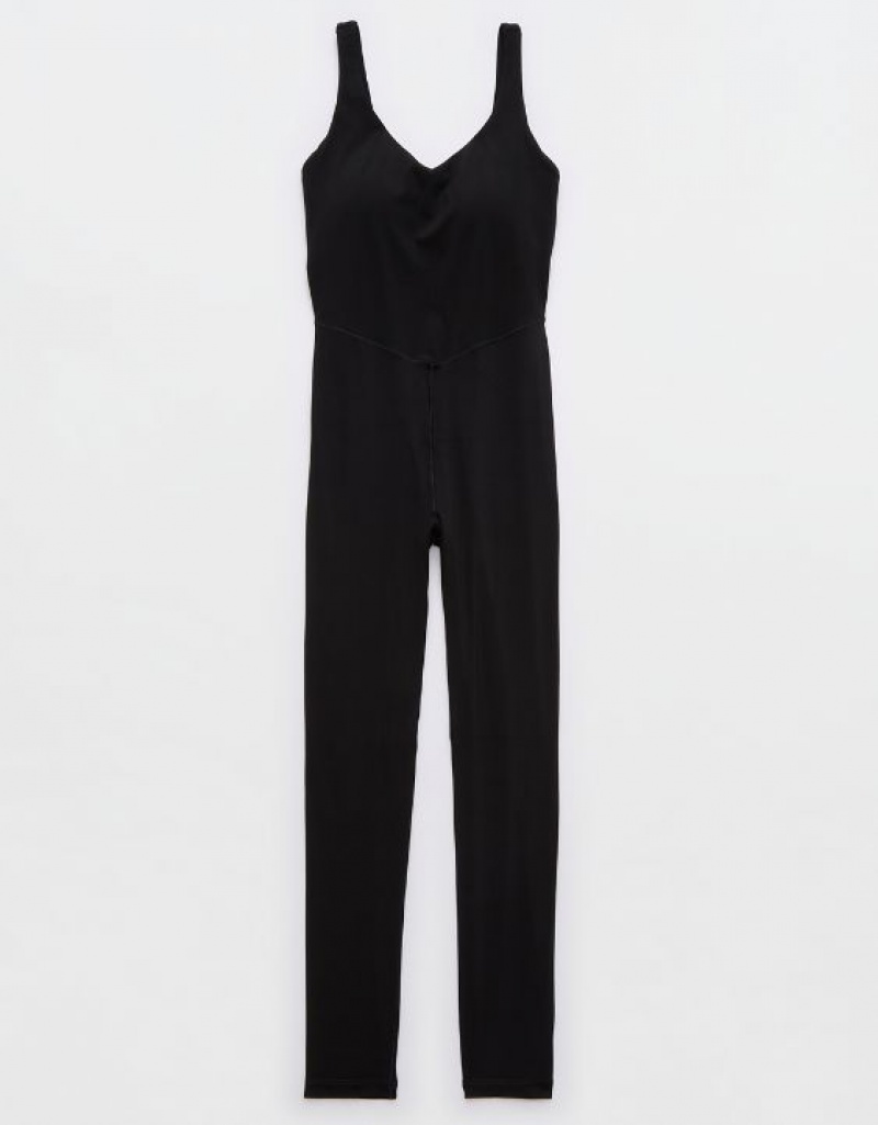 Aerie OFFLINE By Real Me Low Key Jumpsuit Black | 3576SUTKO