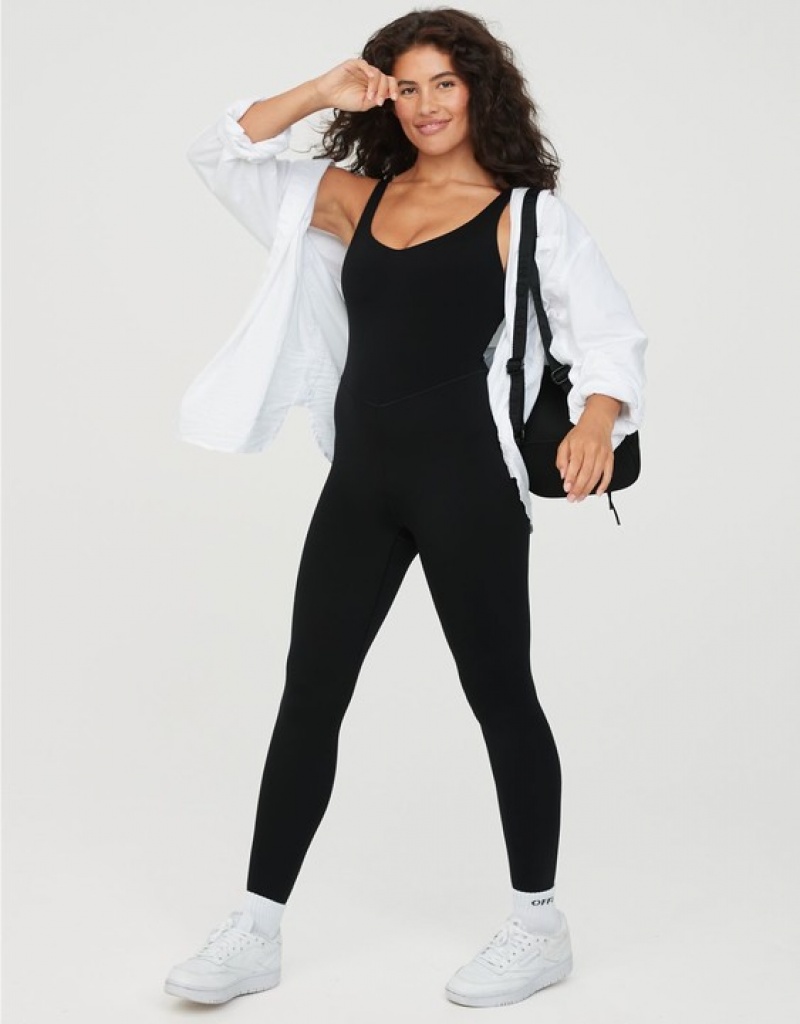 Aerie OFFLINE By Real Me Low Key Jumpsuit Black | 3576SUTKO