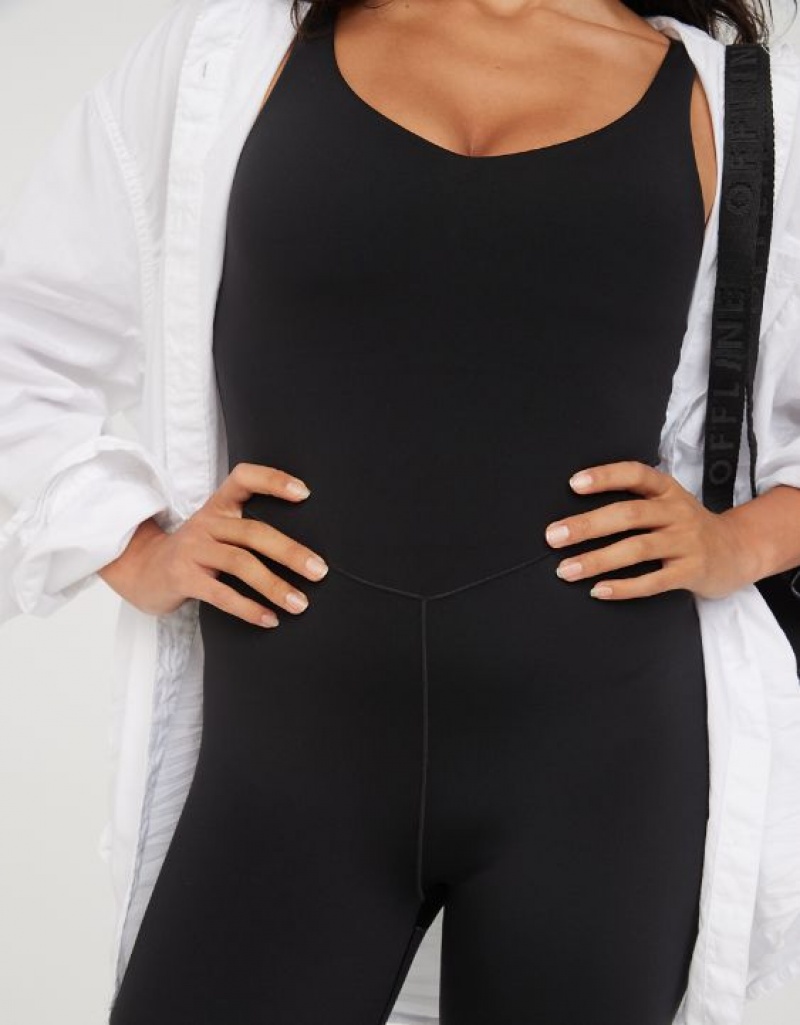 Aerie OFFLINE By Real Me Low Key Jumpsuit Black | 3576SUTKO