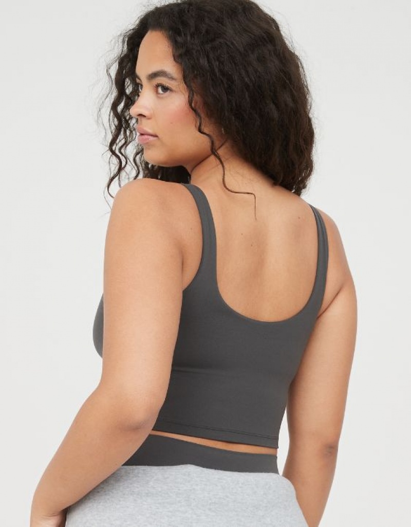 Aerie OFFLINE By Real Me Low Key Longline Sports Bras Grey | 0628BYHWP